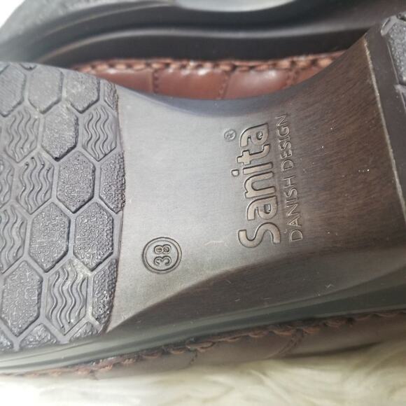 Sanita Brown Leather Embossed Loafer Clogs - Picture 6 of 7